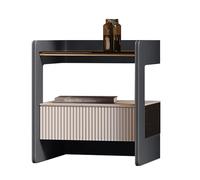 BVDHASDBT Comodino per camera da letto, mensola comodino apribile con ripiano in vetro, con profilo curvo, design per dormitorio e soggiorno (blu, 40 x 37 x 48 cm)