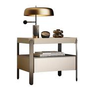 BVDHASDBT Comodino Simply Modern, Tavolino Da Notte Con Ripiano, Con Piano In Vetro E Design Curvo For Camera Da Letto, Cameretta, Armadio E Soggiorno.(Champagne white,45x40x48cm)
