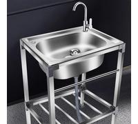 BVDHASDBT Lavandino autoportante a vasca singola, con impianto idraulico per acqua calda e fredda, lavello da esterno con banco da lavoro e ripiano portaoggetti, lavello da cucina commerciale