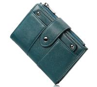 BVEOGMRO Piccolo portafoglio da donna compatto in pelle con blocco RFID con cerniera portamonete porta carte di credito e finestra per documento d'identità, Blu lago, 5.52" x 4.14" x 1.38" in