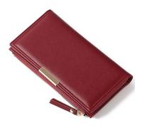 BVEOGMRO Portafoglio sottile da donna a due volte lungo da viaggio porta carte di credito con tasca portamonete con cerniera, Rosso