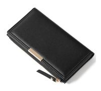 BVEOGMRO Portafoglio sottile da donna a due volte lungo da viaggio porta carte di credito con tasca portamonete con cerniera, nero