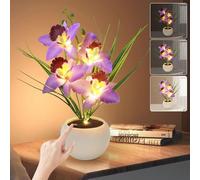 BVI BOOMERVIVI Lampada da Tavolo con Fiore di Orchidea Artificiale, Luce Notturna con Dimmer Touch Senza Gradini, Ricaricabile USB con Vaso, Luci Decorative da Tavolo a LED per Festa, Decorazione