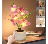 BVI BOOMERVIVI Luce Notturna con Fiore Artificiale, Lampada da Tavolo LED con Fiore di Orchidea Ricaricabile USB con Dimmer Touch Senza Scatti, Luci Decorative da Tavolo per Paesaggio Festivo, Festa