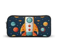 BVKWNTSA Astuccio per matite a forma di razzo, con stampa astronave spaziale, per ragazze, ragazzi, bambini, usato come astuccio, accessorio per ufficio, borsa cosmetica