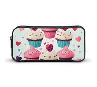 BVKWNTSA Astuccio per matite con cupcake e cuori stampati, per ragazze, ragazzi, bambini, utilizzabile come astuccio, accessorio da ufficio, trousse per cosmetici