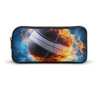 BVKWNTSA Astuccio portapenne con stampa di pallavolo ghiaccio e fuoco, per ragazze, ragazzi e bambini, utilizzabile come astuccio, accessorio da ufficio, borsa per cosmetici