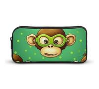 BVKWNTSA Astuccio verde con stampa scimmia intelligente, per ragazze, ragazzi, bambini, utilizzabile come astuccio, accessorio per ufficio, trousse per cosmetici