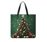 BVKWNTSA Borsa a mano alla moda in pelle stampata con albero di Natale e sfera rotonda di grande capacità, una scelta versatile per pendolari, viaggi e uso quotidiano