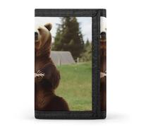 BVKWNTSA Elegante e durevole Hi Bear Sit on the Lawn stampato Tri-fold Wallet, Multi-Card Slots, grande capacità e portatile, Ciao orso si siede sul prato, Taglia unica