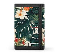 BVKWNTSA Elegante e durevole portafoglio pieghevole a tre pieghe con fiori hawaiani tropicali estivi, con foglie di palma stampate, con scomparti per schede multiple, grande capacità e portatile