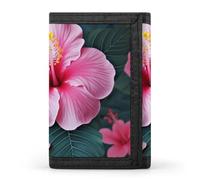 BVKWNTSA Elegante e durevole portafoglio pieghevole a tre pieghe con stampa floreale rosa Hawaii, con scomparti per schede multiple, grande capacità e portatile, Fiore rosa Hawaii., Taglia unica