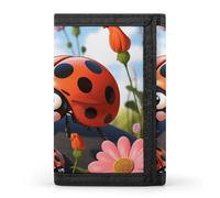 BVKWNTSA Elegante e durevole portafoglio pieghevole con stampa di coccinelle in stile cartone animato, con scomparti per schede multiple, grande capacità e portatile, Cartoon Coccinella Fiore, Taglia