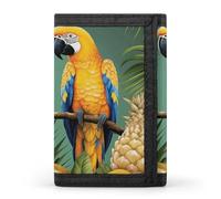 BVKWNTSA Elegante e durevole portafoglio pieghevole pieghevole con stampa di pappagallo, ananas uccellino, scomparti per schede multiple, grande capacità e portatile, Estate Pappagallo Ananas Uccello