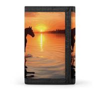 BVKWNTSA Elegante e durevole tramonti Lake Horses stampato Tri-fold portafoglio, multi-card slot, grande capacità e portatile, Tramonti Lago Cavalli, Taglia unica