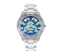 BVKWNTSA Elegante orologio da polso da uomo con cinturino in acciaio con nuvole arcobaleno e gocce di pioggia - Elegante orologio da polso analogico al quarzo, leggero e confortevole