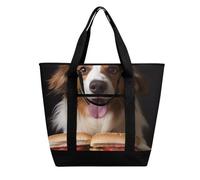 BVKWNTSA Grande capacità cane che tiene un hot dog stampato borsa della spesa isolata - materiale impermeabile in tessuto Oxford, adatto per shopping, picnic e altri scenari