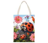 BVKWNTSA Grande capacità Cartoon Ladybug fiore stampato tela Tote Bag Singola - Un aiuto durevole ed elegante shopping