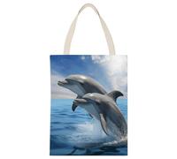 BVKWNTSA Grande capacità due delfini stampato tela tote bag singola - un aiuto durevole ed elegante shopping
