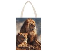 BVKWNTSA Grande capacità due leoni stampato tela tote bag singola - un aiuto durevole ed elegante shopping