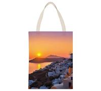 BVKWNTSA Grande capacità Grecia Island Tramonto Paesaggio Stampato Tela Tote Bag Singola - Un aiuto durevole ed elegante per lo shopping