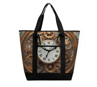 BVKWNTSA Grande capacità Rusty Steampunk Clock stampato isolato shopping bag - Materiale impermeabile Oxford panno adatto per shopping, picnic e altri scenari