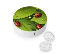 BVKWNTSA La custodia per lenti a contatto con foglie rotonde e coccinelle è elegante e compatta, facile da trasportare e protegge le lenti.