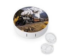 BVKWNTSA La custodia per lenti a contatto con locomotiva a vapore rotonda portatile stampata è elegante e compatta, facile da trasportare e protegge le lenti.