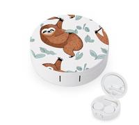 BVKWNTSA La custodia per lenti a contatto con stampa bradipo marrone rotonda portatile è elegante e compatta, facile da trasportare e protegge le lenti.