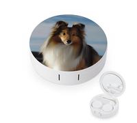 BVKWNTSA La custodia per lenti a contatto con stampa di cane Shetland rotondo portatile è elegante e compatta, facile da trasportare e protegge le lenti.