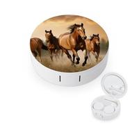 BVKWNTSA La custodia per lenti a contatto con stampa di cavalli rotondi portatili è elegante e compatta, facile da trasportare e protegge le lenti.