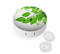 BVKWNTSA La custodia per lenti a contatto rotonda con foglie verdi e bianche è elegante e compatta, facile da trasportare e protegge le lenti.