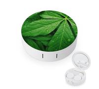 BVKWNTSA La custodia per lenti a contatto rotonda con foglie verdi stampate è elegante e compatta, facile da trasportare e protegge le lenti.