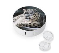 BVKWNTSA La custodia per lenti a contatto rotonda con stampa leopardata delle nevi è elegante e compatta, facile da trasportare e protegge le lenti.