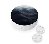 BVKWNTSA La custodia per lenti a contatto rotonda e portatile con onde nere stampate è elegante e compatta, facile da trasportare e protegge le lenti.