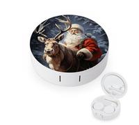 BVKWNTSA La custodia per lenti a contatto rotonda portatile con Babbo Natale e cervo stampata è elegante e compatta, facile da trasportare e protegge le lenti.