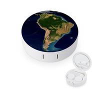 BVKWNTSA La custodia per lenti a contatto rotonda portatile con immagine satellitare del Sud America è elegante e compatta, facile da trasportare e protegge le lenti.