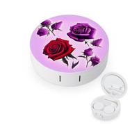 BVKWNTSA La custodia per lenti a contatto rotonda portatile con rose rosse e viola è elegante e compatta, facile da trasportare e protegge le lenti.