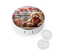BVKWNTSA La custodia per lenti a contatto rotonda portatile con simpatico orso di San Valentino è elegante e compatta, facile da trasportare e protegge le lenti.