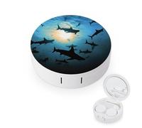 BVKWNTSA La custodia per lenti a contatto rotonda portatile con squalo martello stampata è elegante e compatta, facile da trasportare e protegge le lenti.