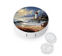 BVKWNTSA La custodia per lenti a contatto rotonda portatile con stampa di Sea Lighthouse Sandbeach è elegante e compatta, facile da trasportare e protegge le lenti.
