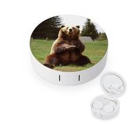 BVKWNTSA La custodia per lenti a contatto rotonda portatile Hi Bear si siede sul prato è elegante e compatta, facile da trasportare e protegge le lenti.