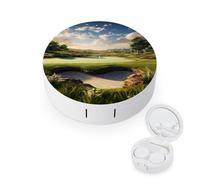 BVKWNTSA La custodia per lenti a contatto stampata con campo da golf rotondo portatile è elegante e compatta, facile da trasportare e protegge le lenti.