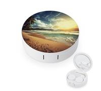 BVKWNTSA La custodia per lenti a contatto stampata con tramonto rotondo portatile sulla spiaggia è elegante e compatta, facile da trasportare e protegge le lenti.
