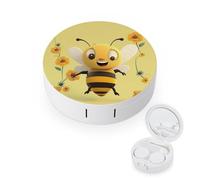 BVKWNTSA La custodia rotonda portatile per lenti a contatto Happy Bee stampata è elegante e compatta, facile da trasportare e protegge le lenti.