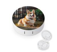 BVKWNTSA La custodia rotonda portatile per lenti a contatto stampata Dog Corgi è elegante e compatta, facile da trasportare e protegge le lenti.