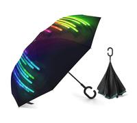 BVKWNTSA Ombrello a doppio strato invertito con manico a forma di C arcobaleno neon stampato Reverse pieghevole ombrello, anti-UV antivento ombrello da viaggio con borsa per il trasporto