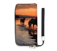 BVKWNTSA Portafoglio alla moda in pelle con stampa di cavalli di lago e tramonti di grande capacità, verticale, design interno multi-scomparto - soddisfa le tue diverse esigenze di viaggio