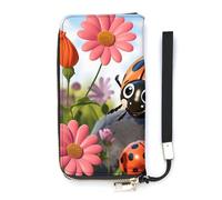 BVKWNTSA Portafoglio alla moda in pelle con stampa di coccinelle e fiori di grande capacità, design interno multicomparto, soddisfa le tue diverse esigenze di viaggio