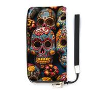 BVKWNTSA Portafoglio alla moda in pelle con stampa di teschi colorati di grande capacità, verticale, design interno multi-compartimento, soddisfa le tue diverse esigenze di viaggio